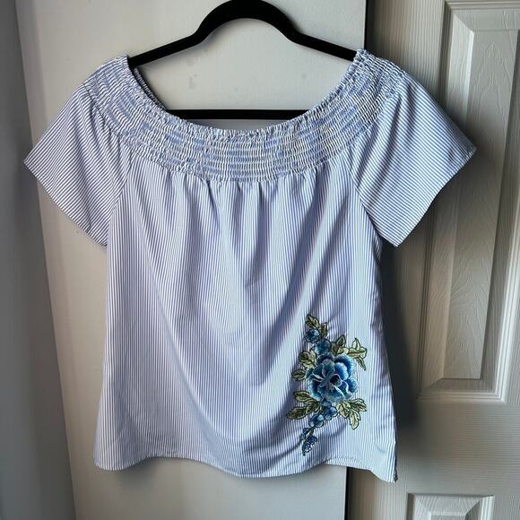 Alice Blue for StitchFix Malika Off The Shoulder Shirt with Floral Embroidery M - Picture 1 of 9